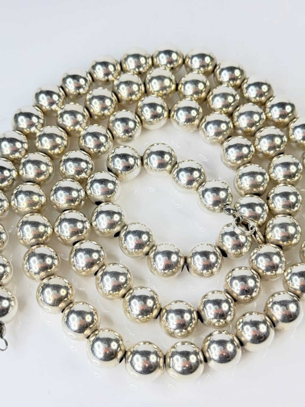 Vintage Sterling Silver 10mm Large Bead 30" Statement Necklace 80.5g JR2168